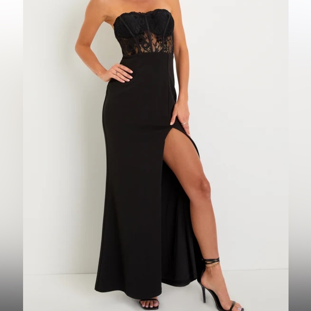 Lulus Black Strapless Slit Gown